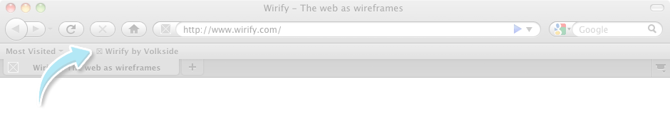 Web browser frame with arrow pointing to the bookmarks toolbar