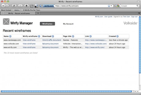Wirify Manager - Recent wireframes - Wirify user guide