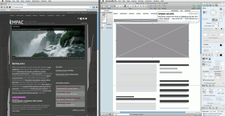 EMPAC website homepage wireframe exported to OmniGraffle using Wirify Pro