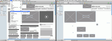 Use OmniGraffle Select Similar Objects to layer wireframes