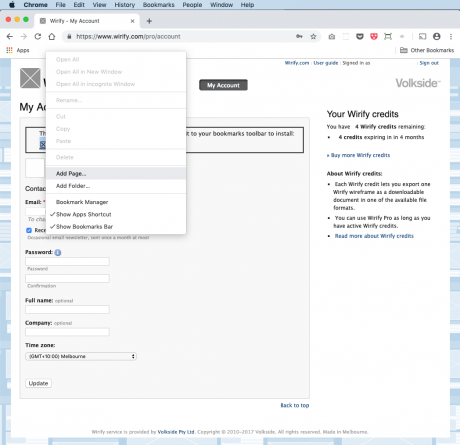 Install Wirify Pro bookmarklet on Chrome - Step 2